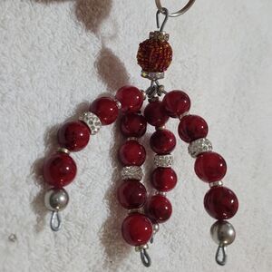 Red Beaded Keychain with Silver Accents